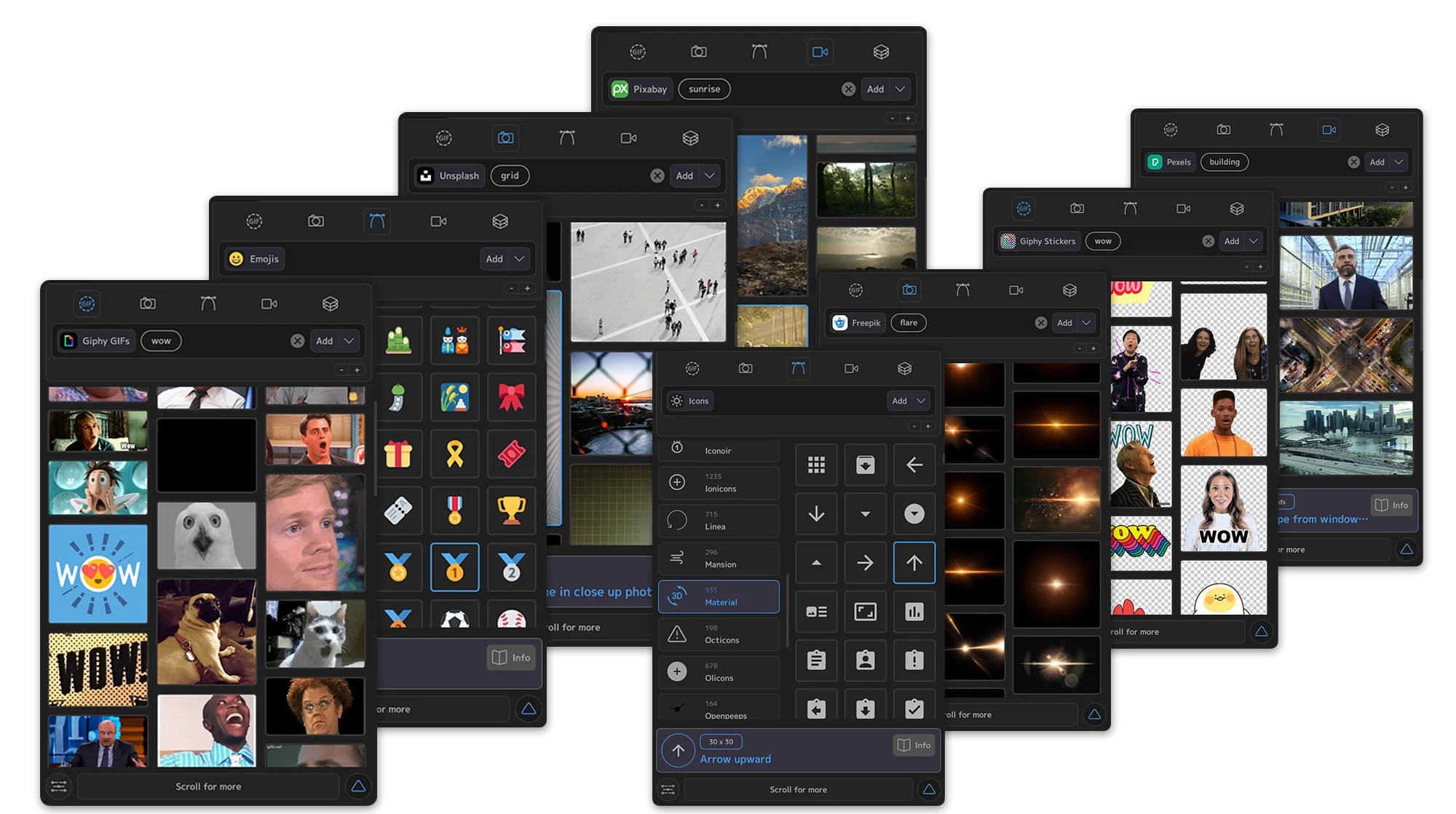 Surf endless libraries of Gifs, Emojis, SVGs and icon packs with a straightforward and stunningly simple UI.